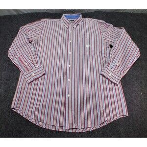 Chaps Mens M Button Down Shirt Red White Blue Stripe Ivy League Preppy
